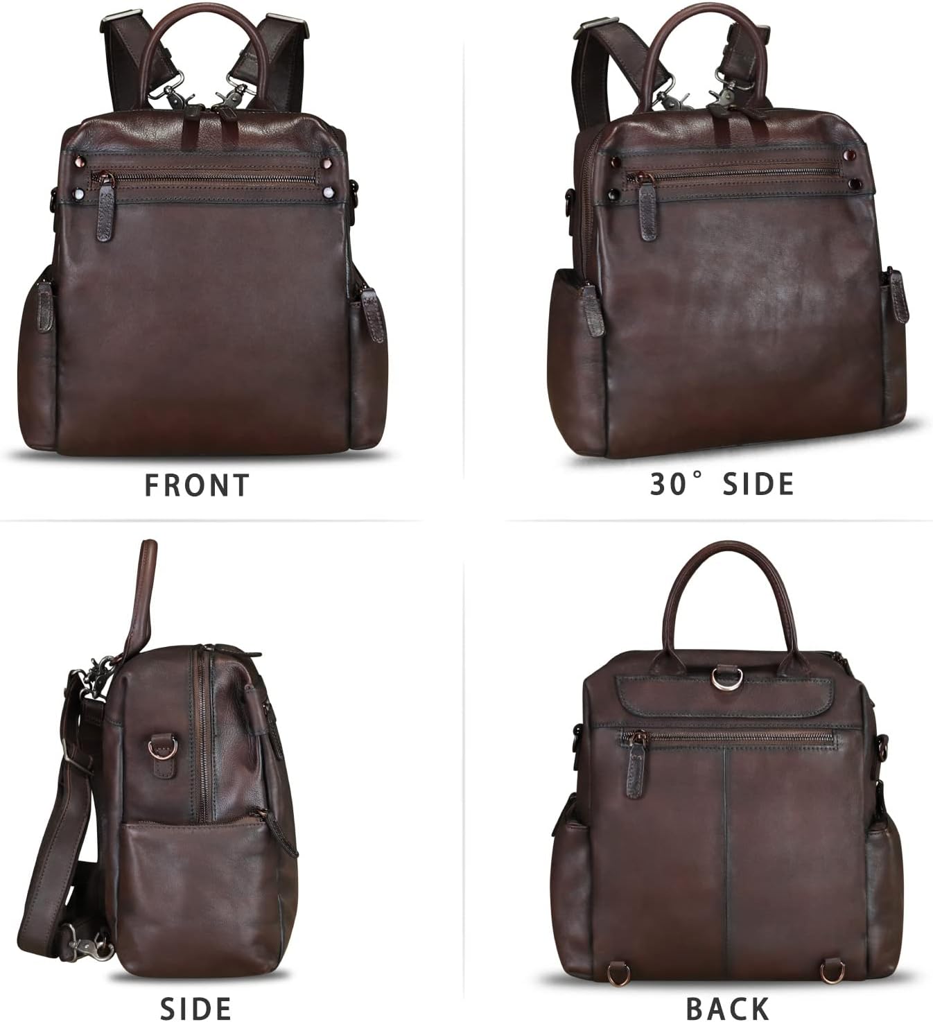 Genuine Leather Backpack Purse for Women Vintage Casual Daypack Knapsack Handmade Rucksack Convertible Shoulder Bag (Coffee) Medium - Image 4