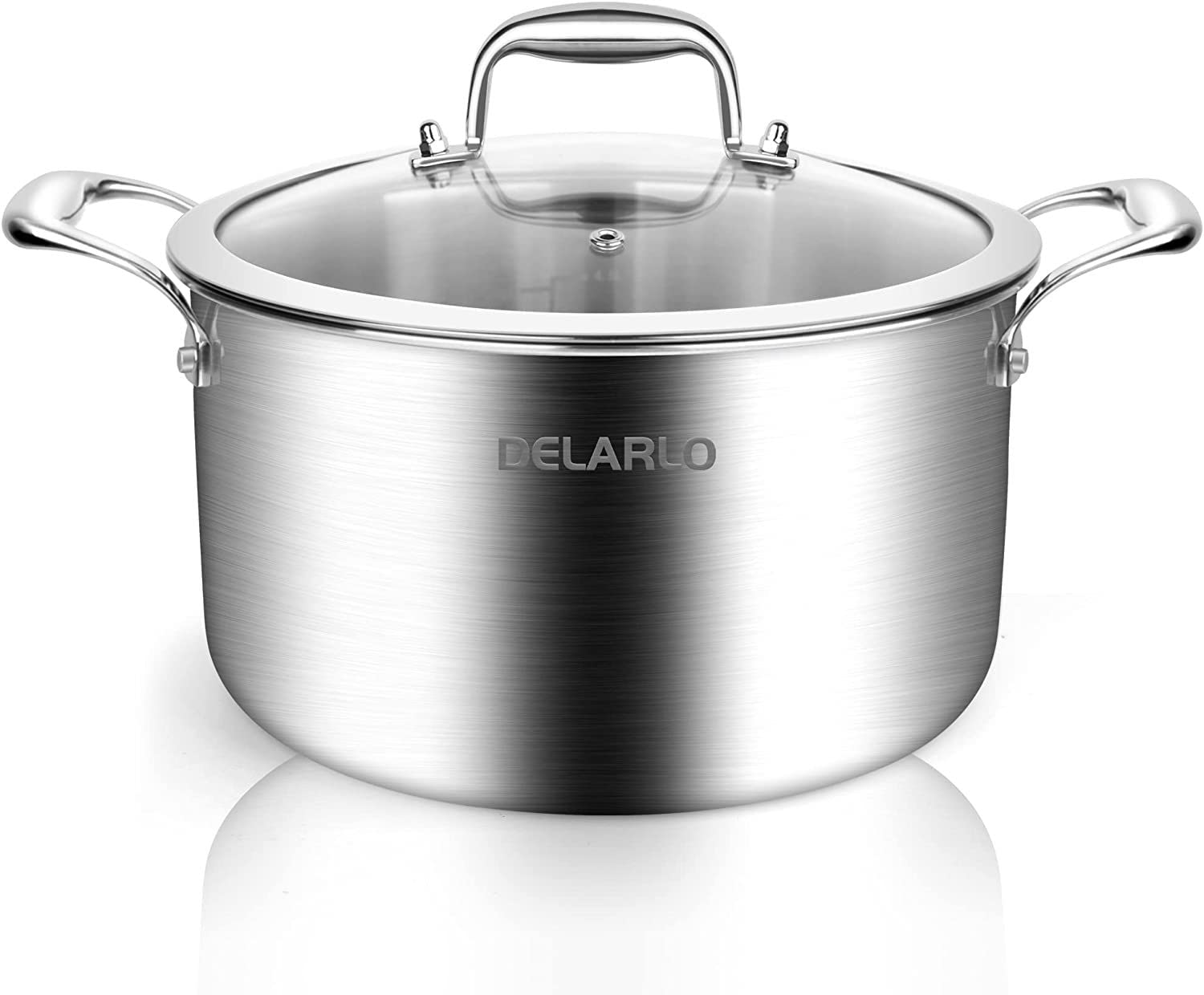 Stainless Steel Stock Pot Induction Ready - 5QT DELARLO Cooking Pot 18/8 Food Grade Tri-ply Stainles