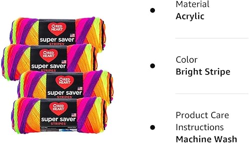 Miniatura 4 de Red Heart Super Saver - Ovillo de estambre (paquete de 4 madejas de 5 onzas) (rayas brillantes)