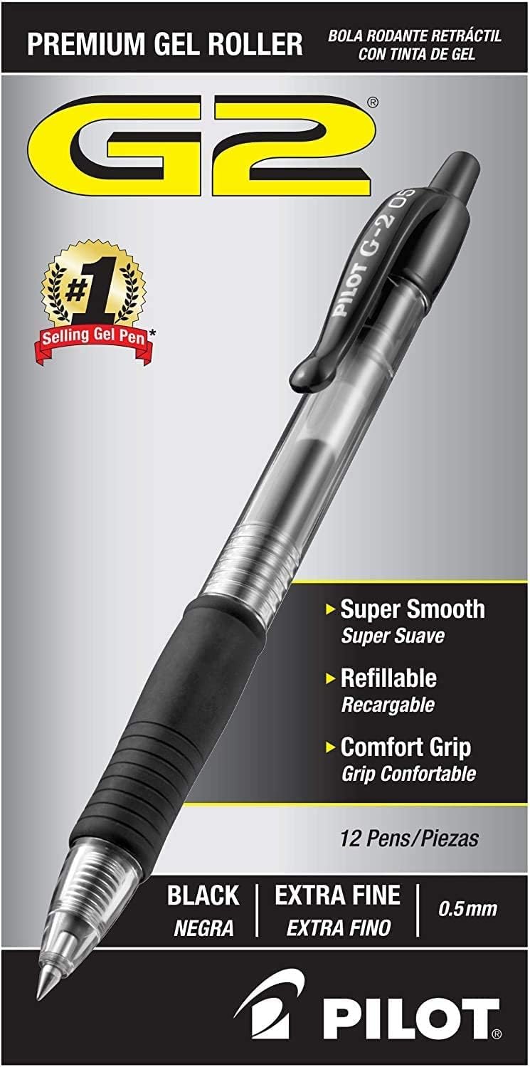 Pilot G2 Retractable Premium Gel Ink Roller Ball Pens Extra Fine (.5) 3 Dozen Black; Retractable, Refillable & Premium Comfort Grip; Smooth Lines to the End of Page, America’s #1 Selling Pen Brand