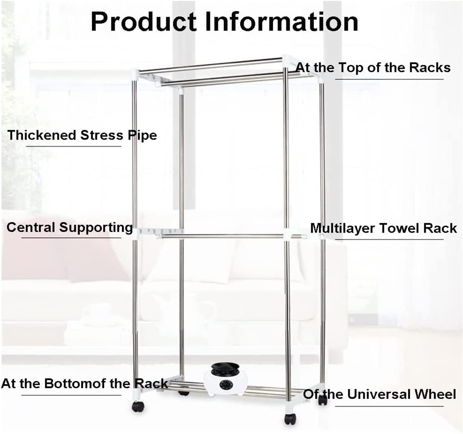 2 Tier Indoor Clothes Dryer Airer con Aria Calda Asciugatura Armadio e 4 Ruote, 1000W ad Alta efficienza energetica, per Tutti i Tessuti