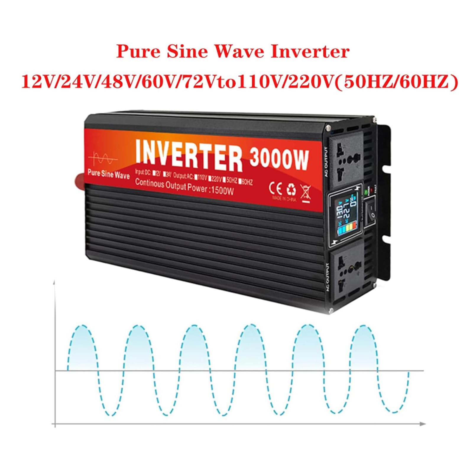 3000W Czysty falownik sinusoidalny z ładowarką DC12V 24V 48V 60V