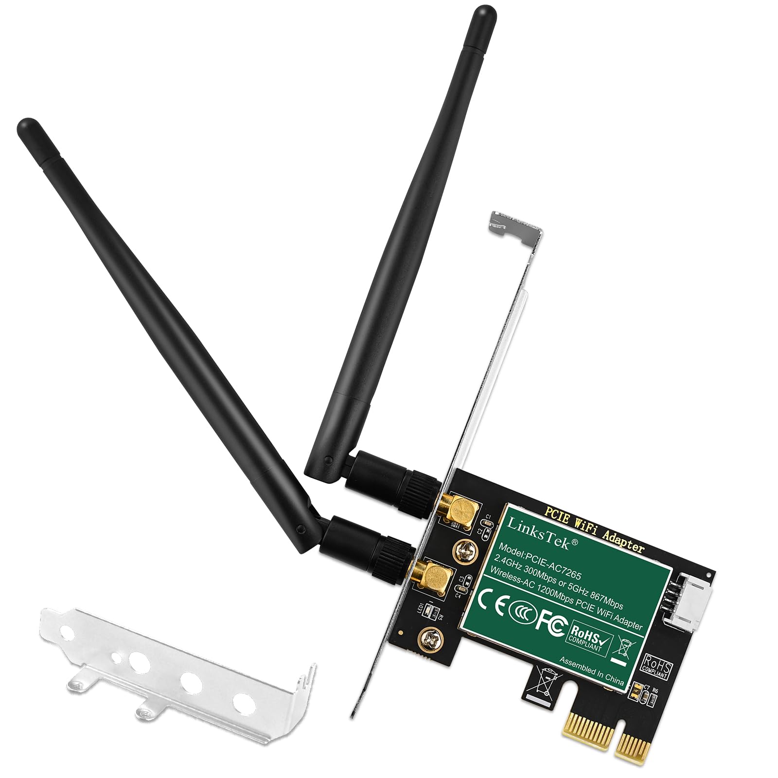 Adattatore Wireless-AC 1200Mbps (2.4GHz 300Mbps e 5GHz 867Mbps) PCI-E Wireless-AC Scheda di rete Wireless-AC per Windows 11.10, 8.x, 7 (32/64bit) PC per computer