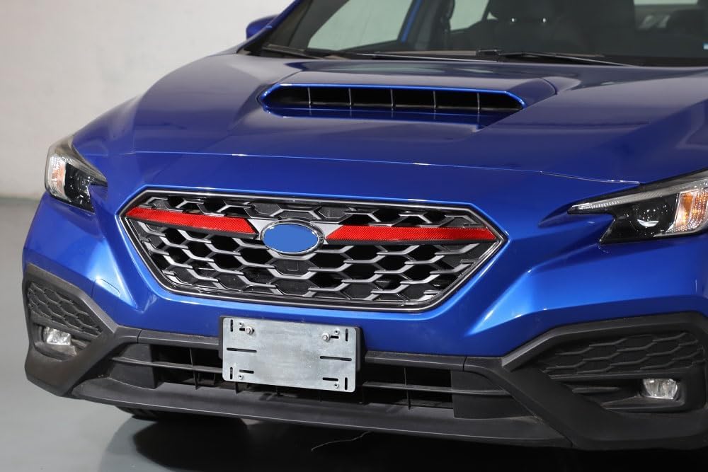 Soft 3D Real Carbon Fiber Car Front Center Grille Grill Cover Sticker Trim Decor Trim Kit Compatible with Subaru WRX 2022 2023 Exterior Decoration Accessories (Red)