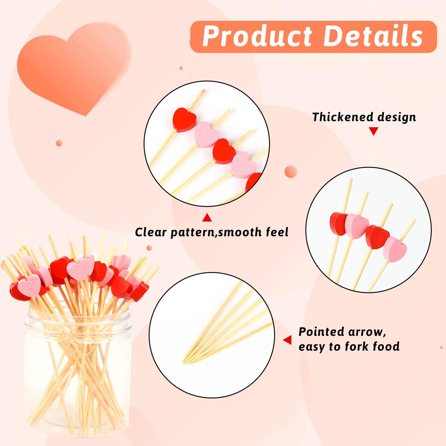 200 Pezzi Atuzzicadenti Cuori, Rosso Rosa Stecchini per Aperitivo Cuori, Stuzzicadenti Feste in Legno Cuore per Torte Frutta Dessert Cibo San Valentino e Matrimoni (Rosso Rosa-A)