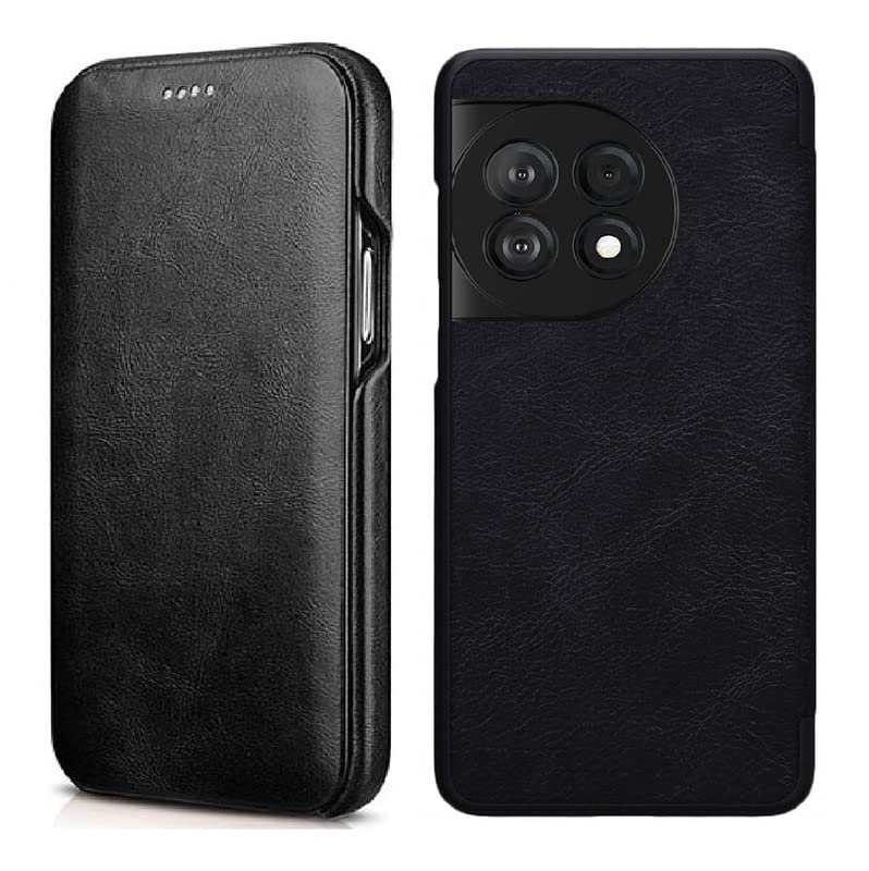 Image of WHITBULL Royal Leather Magnetic Flip case Compatible with OnePlus 11 5G / One Plus 11 5G Black