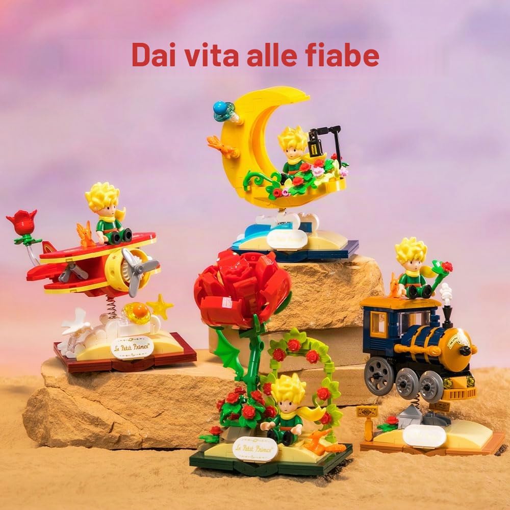 PAN TASY Il Piccolo Principe Set di Costruzione per Adulti & Bambini, Modelli di Mattoncini con Rosa, Treno, Luna & Aereo, Giocattoli Creativi DIY, Idea Regalo & Decorazione da Esposizione