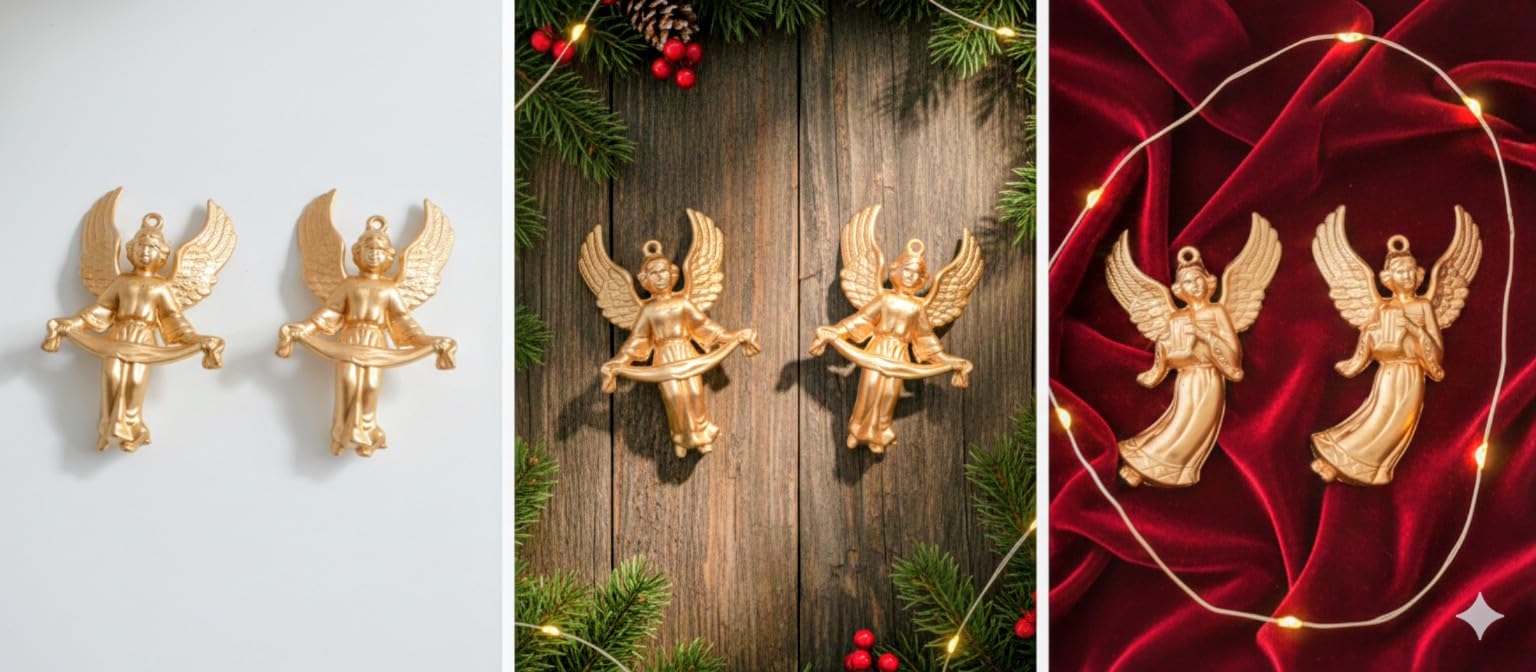 Gold Angel Christmas Ornaments (Pack of 3) - Hanging Tree Decorations for Xmas Party Holiday Home Decor & Gifting - Glittery Golden Angel Figures 1