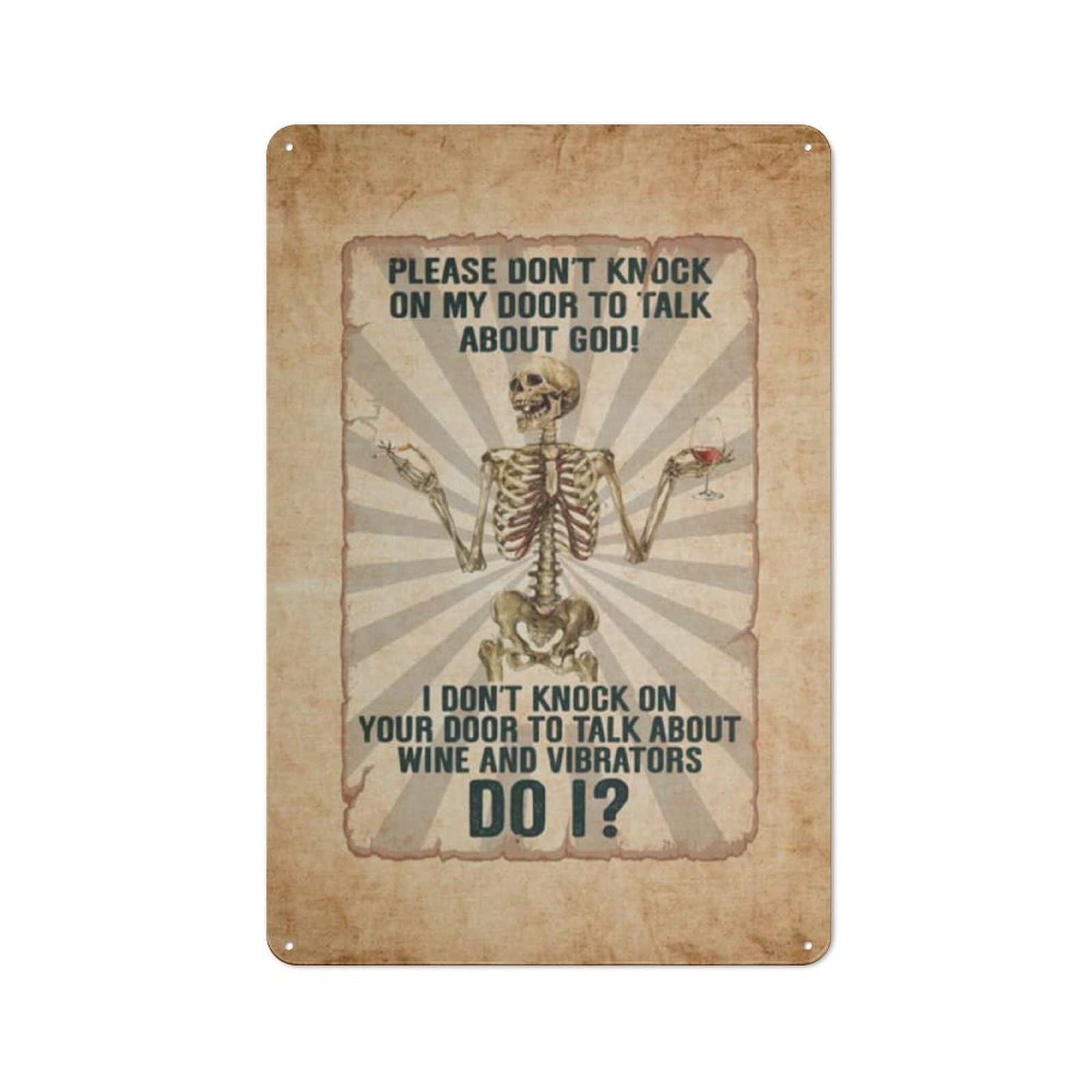 Sitrmgh Sign Metal Tin Please Don‘t Knock On My Door To Talk About God To Talk About Wine And Vibrators Vintage Metal Bar Tavern Pub Club Man Cave Wall Decor 8X12 Inch