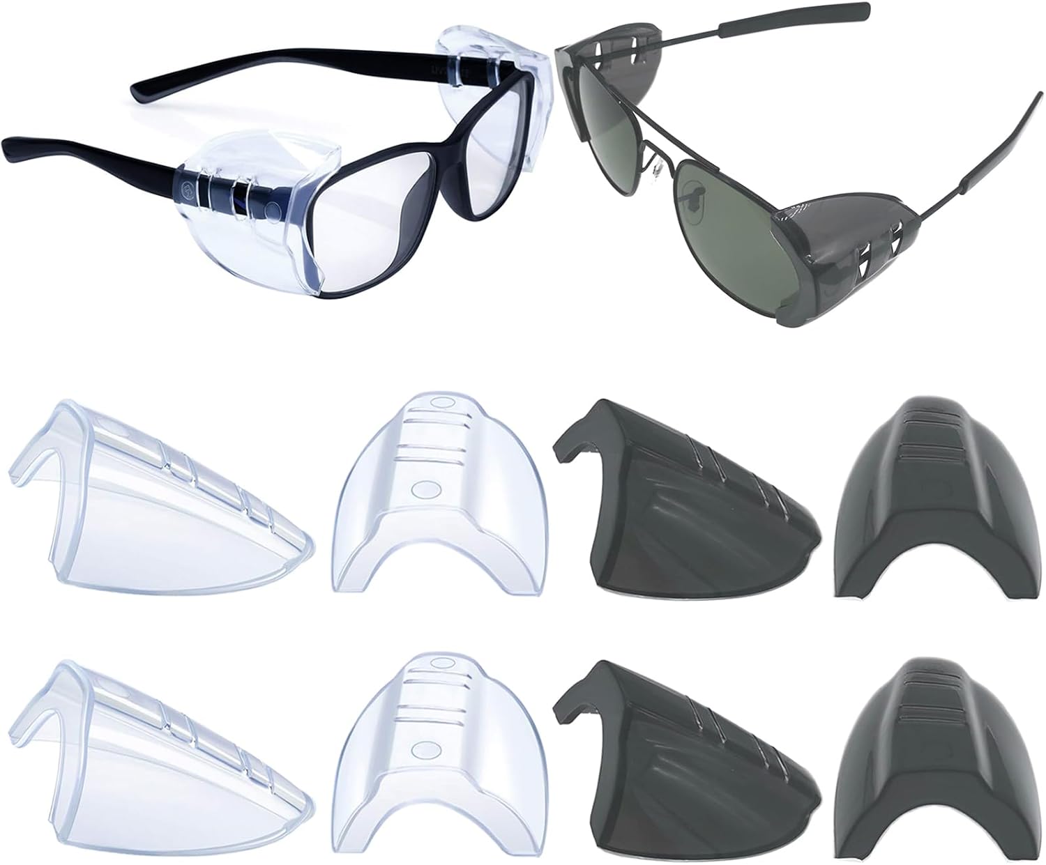 4 Pairs Safety Glasses Side Shields Large, Slip on Side Shields, Fits Small to Medium Eyeglasses Frames (2 Pairs Clear and 2 Pairs Transparent Black)
