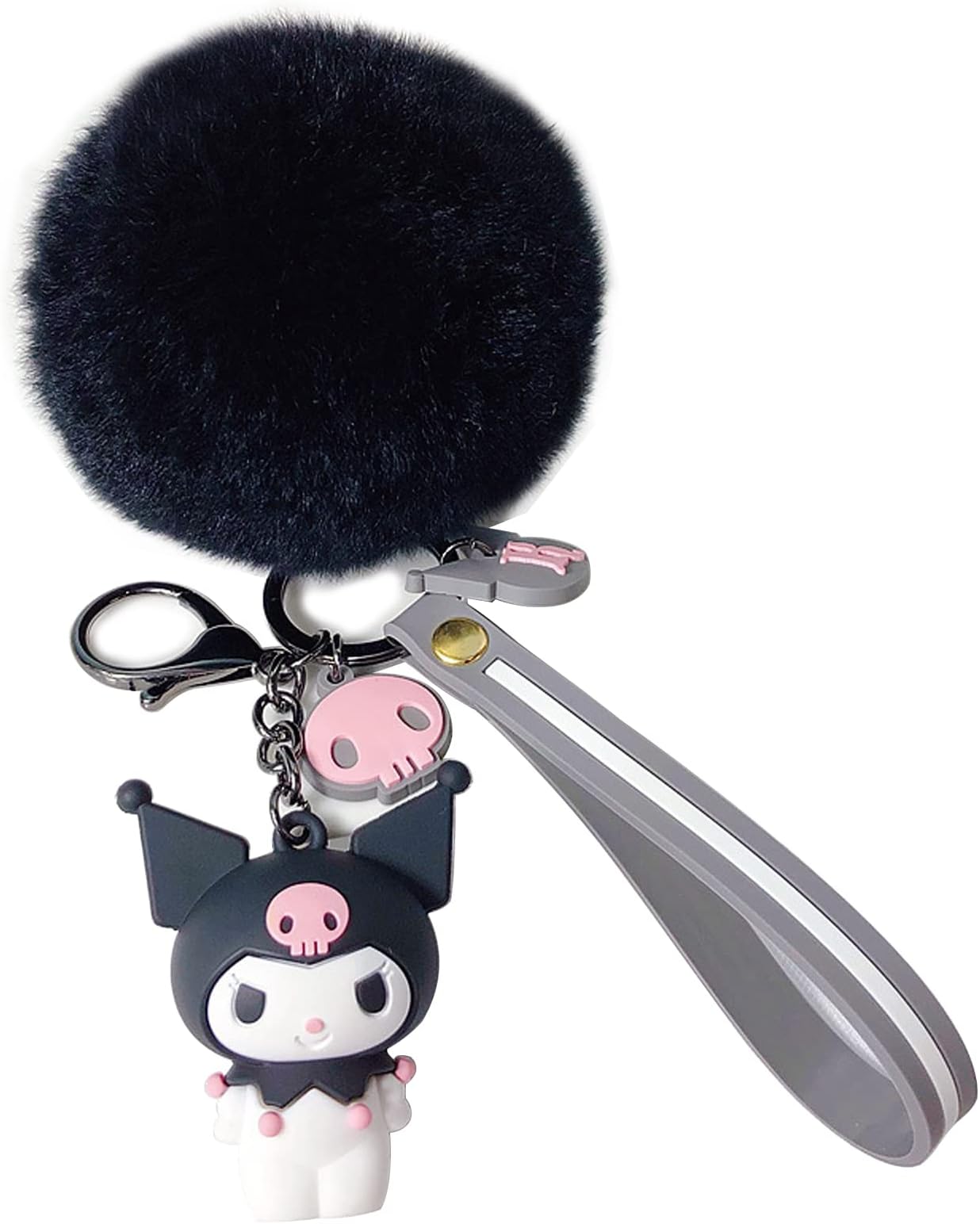 Cute Pom Pom Keychain Kawaii Key chain for Backpack Decoration Birthday Gift Keychains for Women Girls(Black)