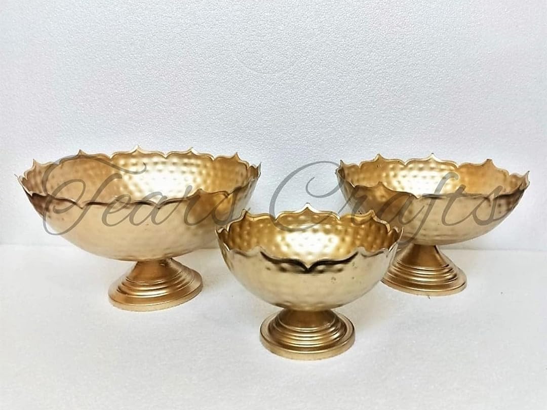 Tears Crafts Decorative Metal Planter Set of 3, Gold Finish, Crown-Cut Design, Urli Bowls Set for Garden and Home Decor, Elegant Hammered Set Best for Giting (B0DC5KG1H3) Amazon Price History, Amazon Price Tracker