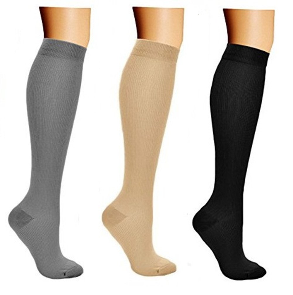 3 Par Medias de Compresión Calcetines de Compresión para Hombres y Mujeres Varices Running Recuperación Muscular Reduce Fatiga Mejorar circulación Sanguínea