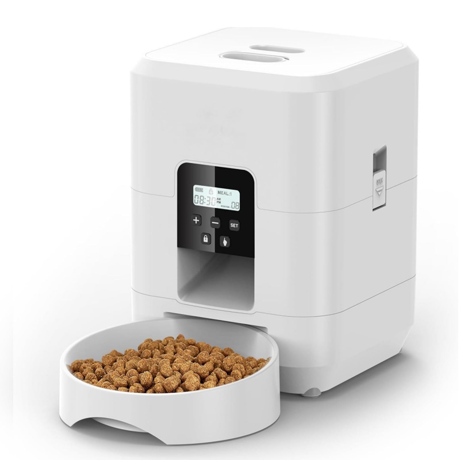 2 L Colpisci/WiFi Distributore crocchette Gatto Automatico, Mangiatoie Timer per Gatti/Cani con Funzione Memoria, Display LED, Adatto per Gatti E Cani Piccoli (Bianco - Touch)