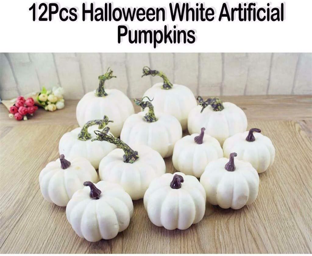 Simulation Pumpkin,12pcs Halloween White Pumpkin Set 12pcs/Set White Artificial Pumpkins Fall Thanksgiving Decor Novel Exquisite high-Grade can be reused