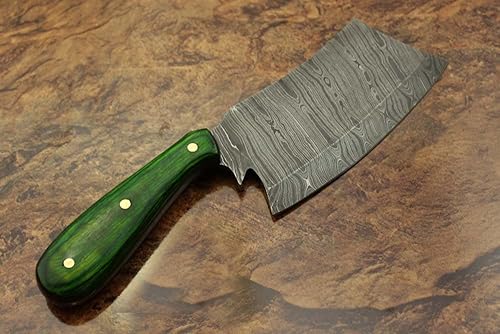 Miniatura 10 de Cuchillo de carnicero de acero de Damasco forjado a mano de 9.5 pulgadas, cuchillo de carne, escala de madera de color rojo, funda de cuero de piel