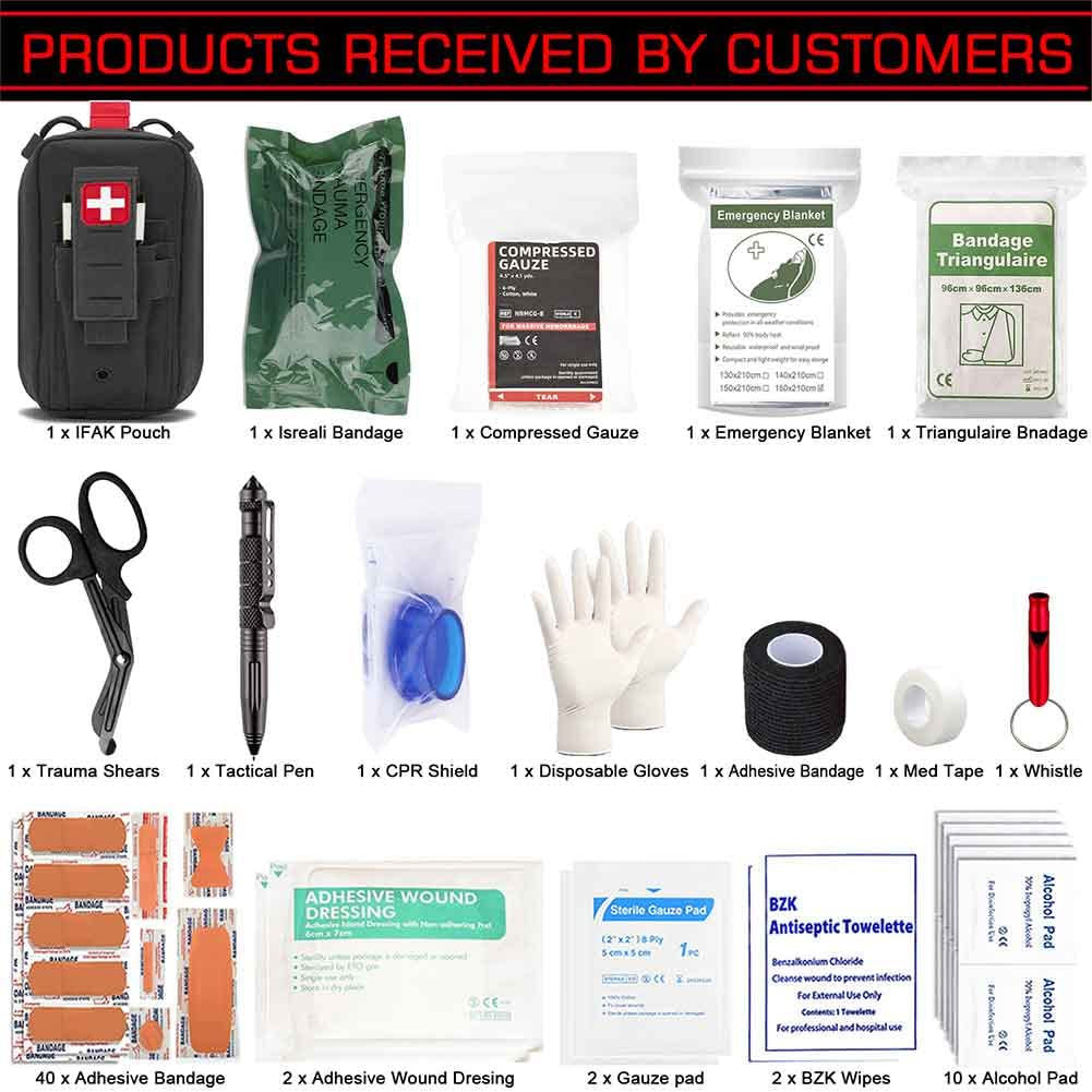 Ifak Med - Kit de primeros auxilios para trauma Molle negro, accesorio de repuesto para kit de primeros auxilios médicos de emergencia para equipo de supervivencia militar