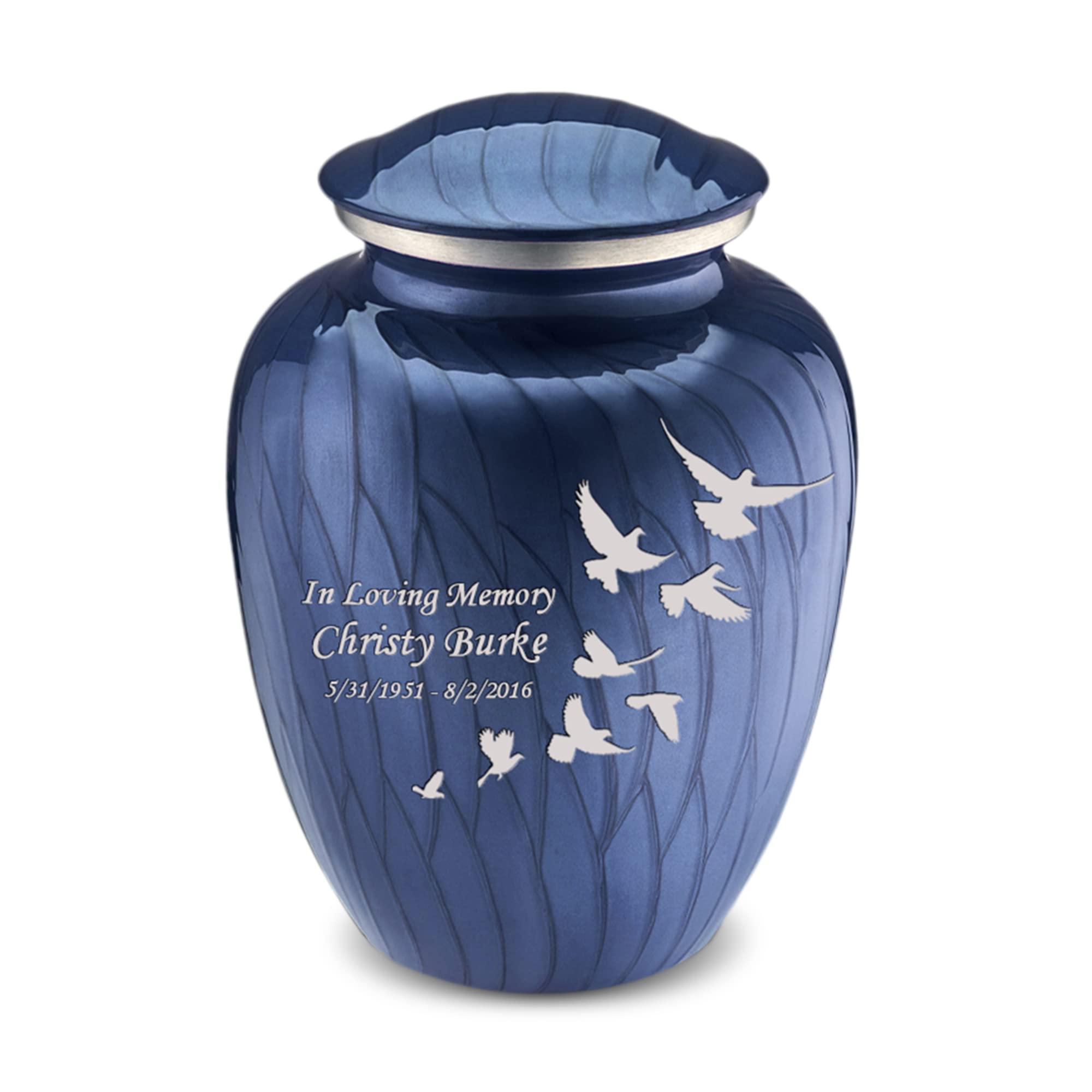 Geturns Embrace Small Personalized Doves Cremation Urns for Human Ashes I Pearl Cobalt Blue Funeral Urn for Men and Women I 44 lbs