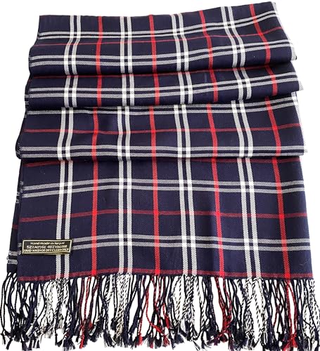 Châle pashmina népalais à franges et motif tartan élégant pour femme