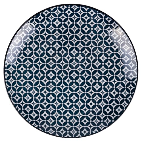 Lot de 6 assiettes plates en grès, décor géométrique, Confusion