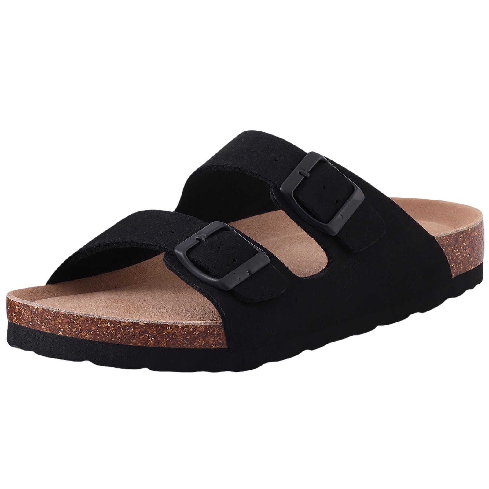 Sandales en cuir de glisse liège homme et femme noirs avec boucle réglable taille 37