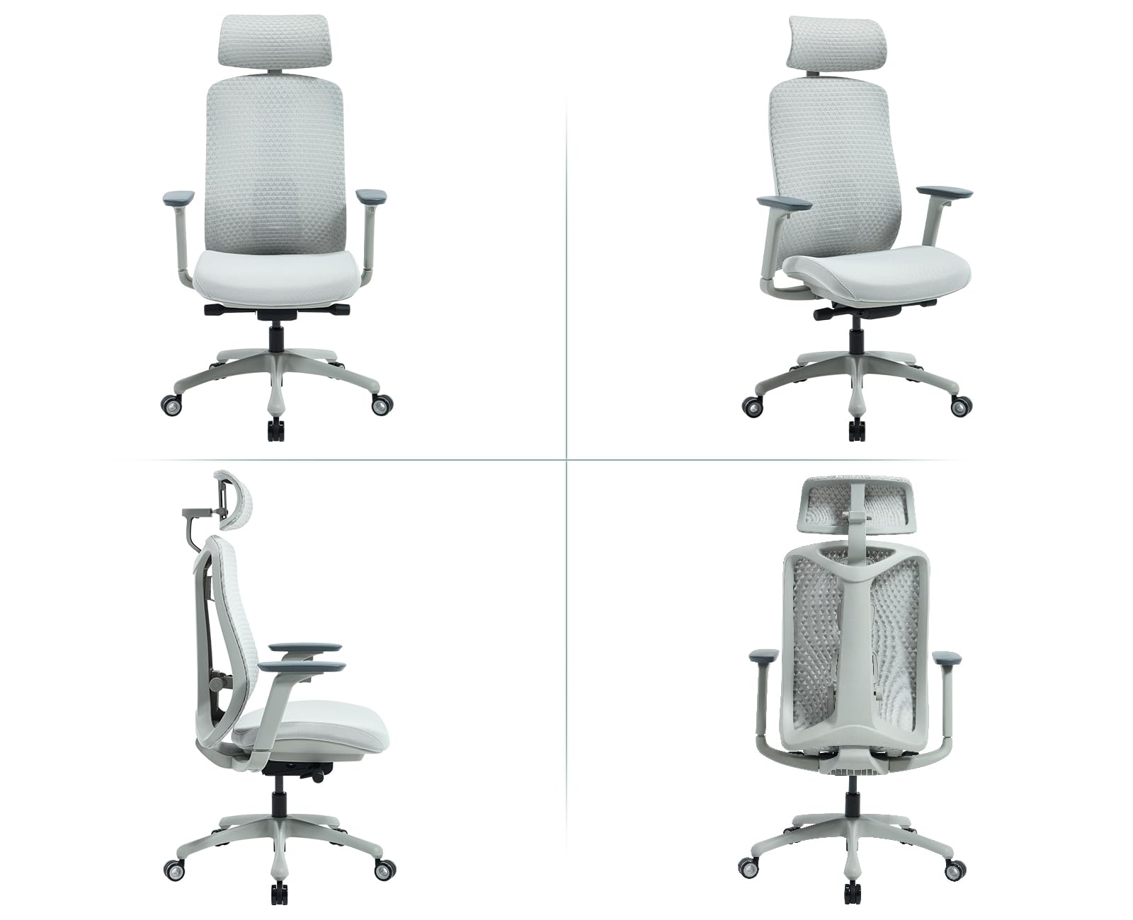 Ergonomiczne krzesło biurowe z regulowanym zagłówkiem, podparcie lędźwiowe, podnoszony podłokietnik, obrotowe krzesło komputerowe do domu, nauki, pracy (szary)