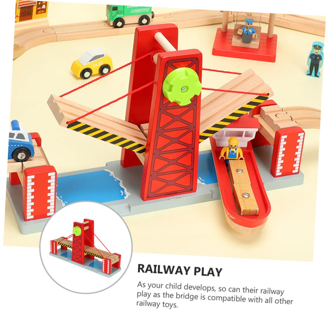 Hohopeti Holz Zugbrücke 1 Satz Spielzeug Eisenbahnbrücke Rot | Kunststoff und Holz, Kompatibel mit Anderen Schienensystemen, für Kinder und Kleinkinder