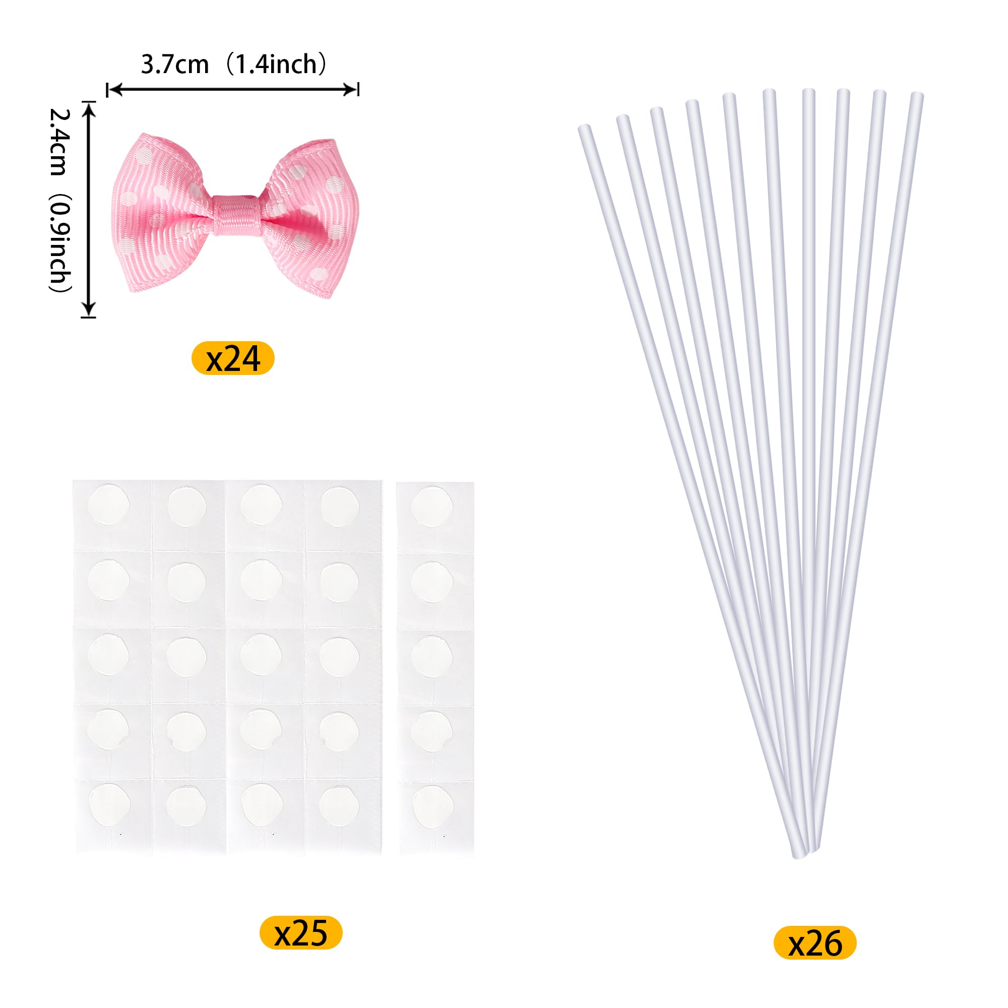 Rsstarxi 24 Pcs Bow Dots Mouse Cupcake Toppers Baby Shower Bowknot Cupcake Toppers Mouse Theme Children's Boys Girls Birthday Party Cake Decortions Pink