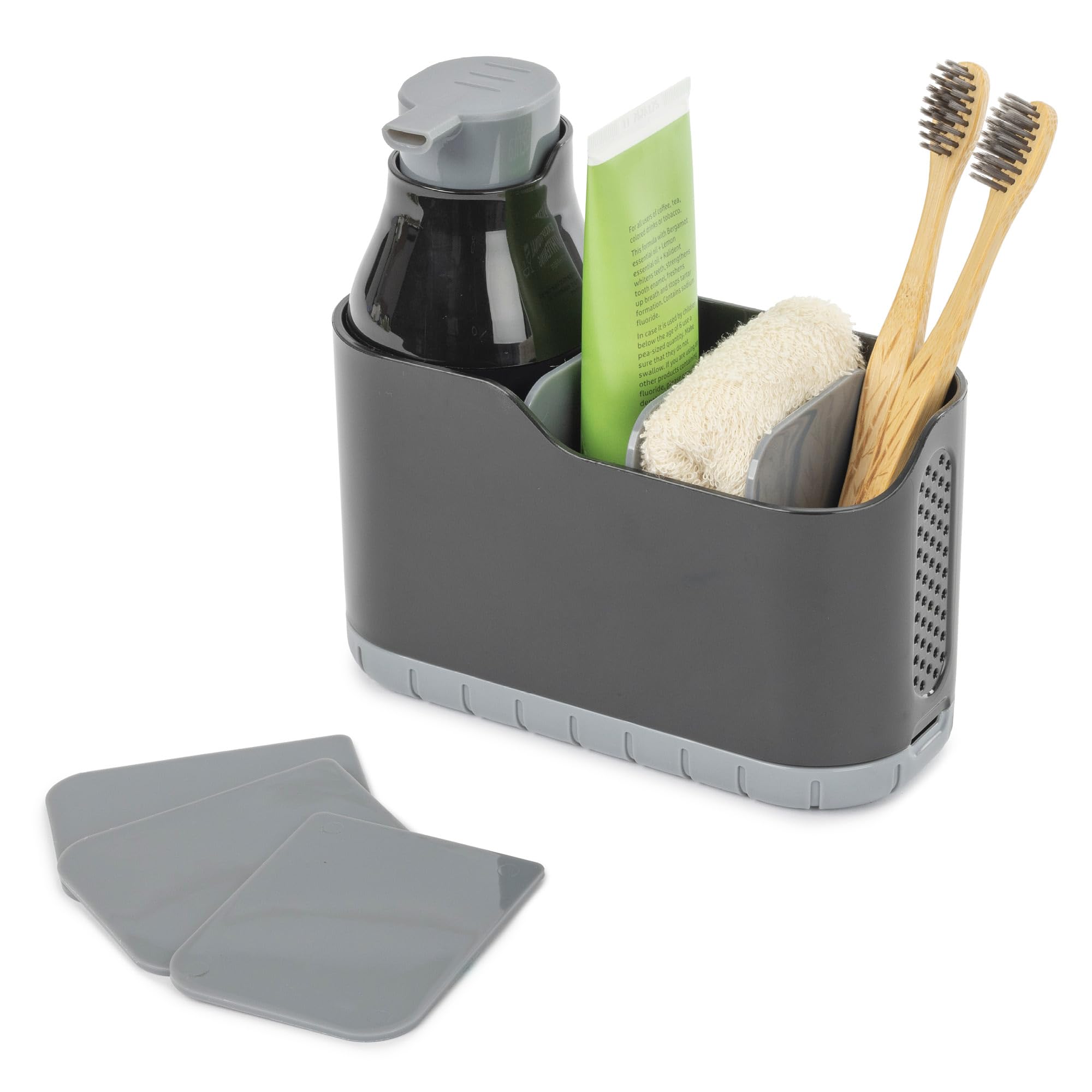 LIVIVO 2-in-1 Sink Caddy and Foam Soap Dispenser, Kitchen and Bathroom Storage, Adjustable Storage Caddy (Black)