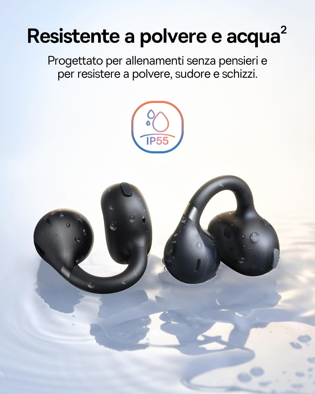 Baseus BC1 Auricolari a Orecchio Aperto, Clip per Orecchie, Suono Straordinario, Basso Adattivo, Bluetooth 6.0, Riduzione Rumore in Chiamata, IP55, 38H di Autonomia, Leggeri - Nero Interstellare