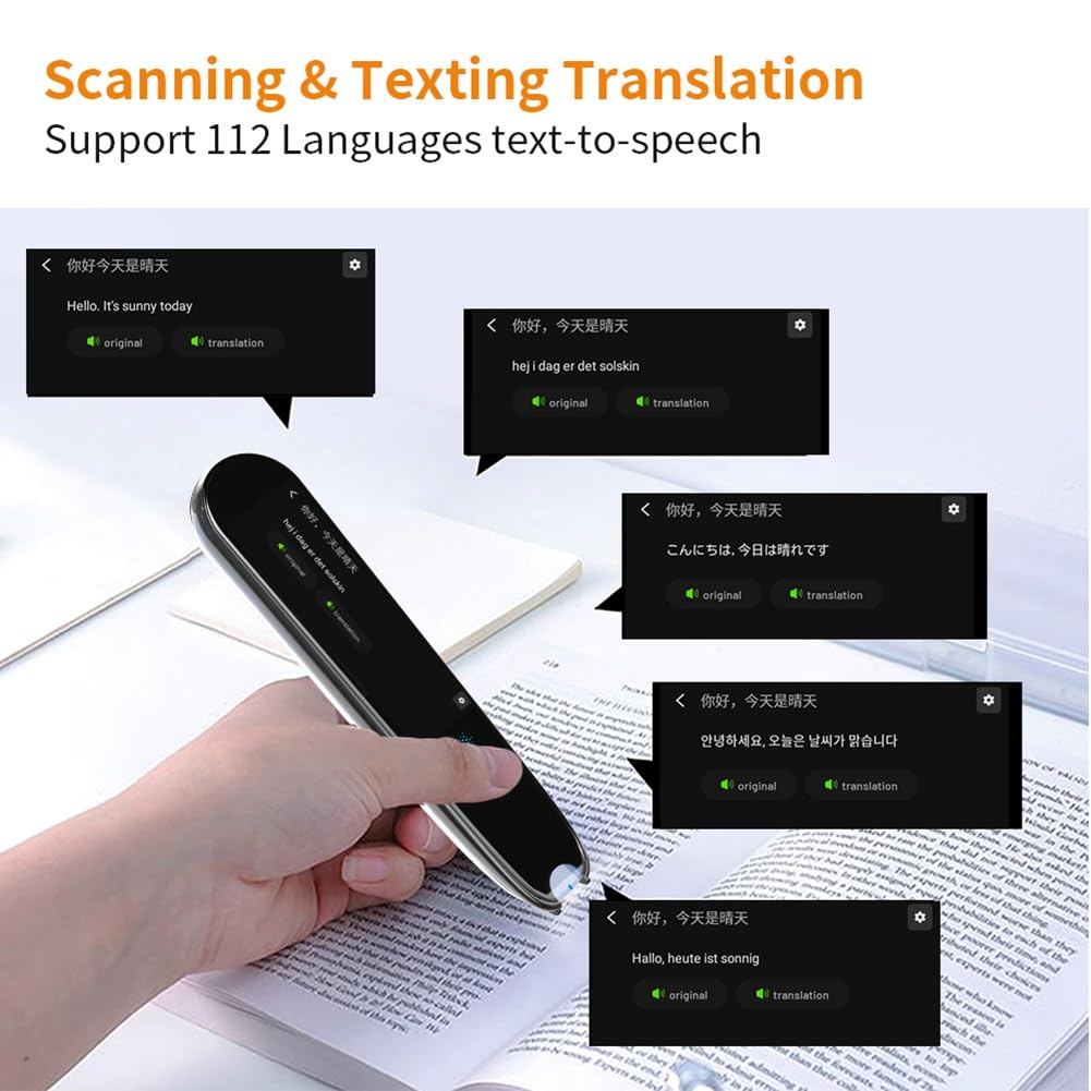 Traduttore di lingua Dispositivo Traduzione in tempo reale Scanning Pen Reader Scanner Pen Dizionario Traduttore vocale Supporto 112 lingue Text to Speech
