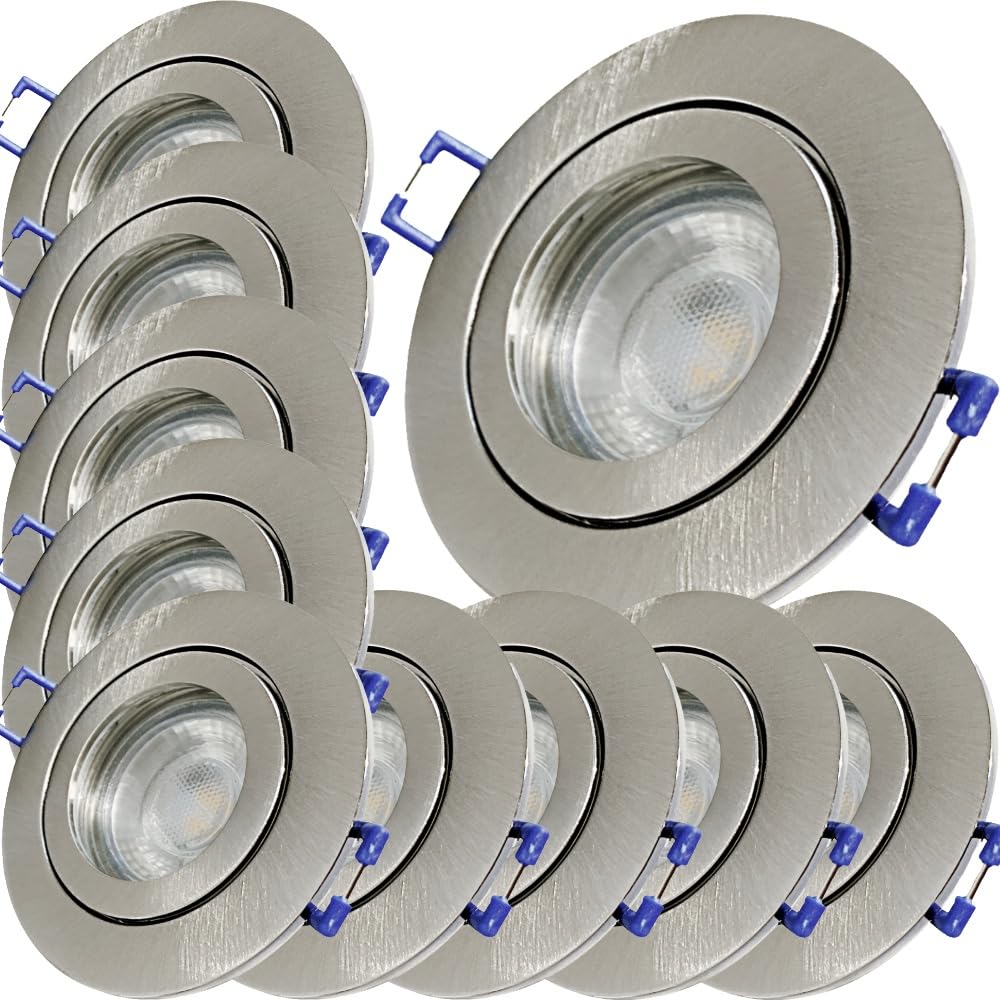 LED Bad Einbaustrahler 230V inkl. 10 x 5W LED LM Farbe Eisen geb. IP44 LED Einbauleuchte Neptun Rund Neutralweiss Feuchtraum Dusche Innen oder Aussen geeignet Rostfrei LED Spots