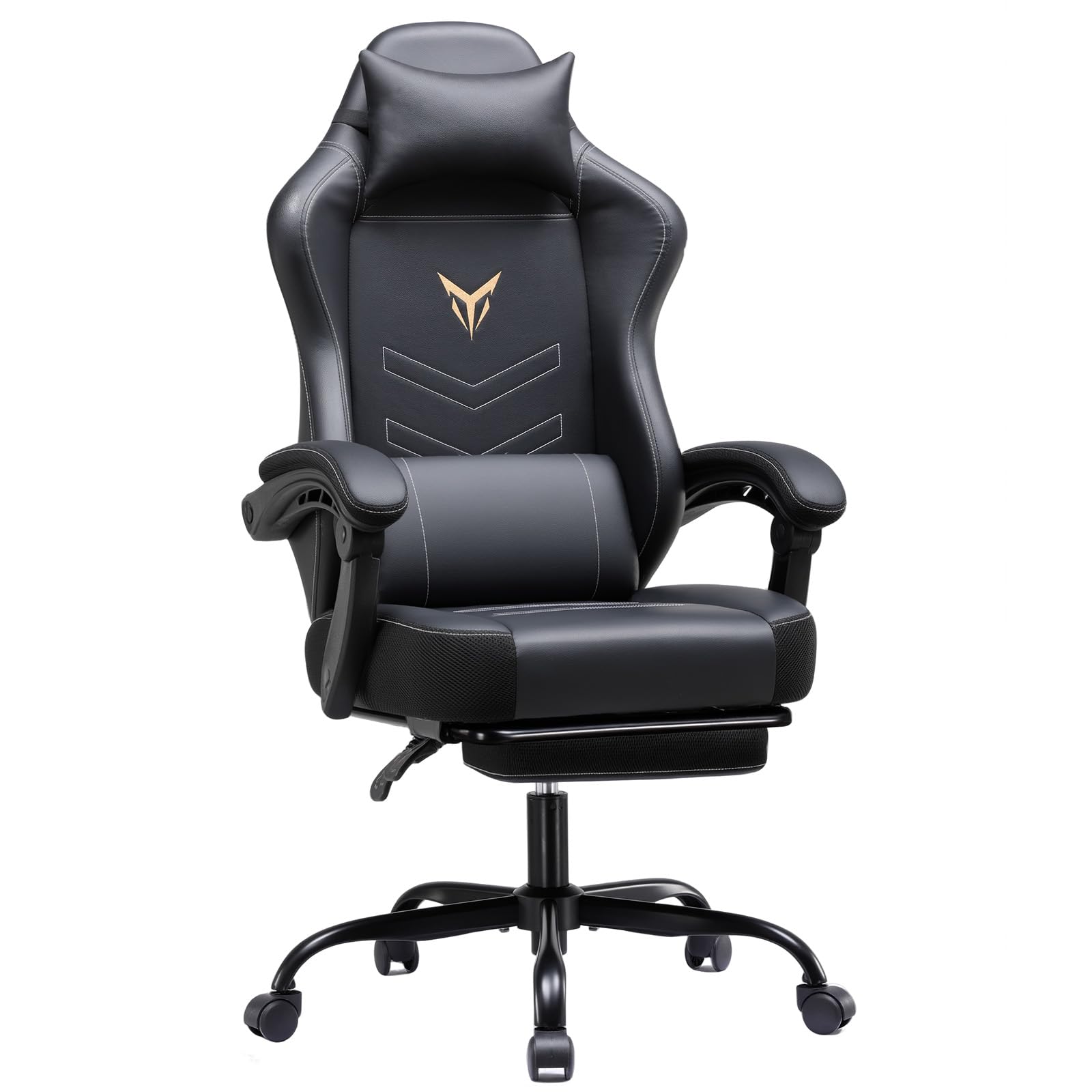 GTPLAYER Silla para Videojuegos, sillón ergonómico con reposapiés, Silla de Oficina Regulable en Altura con reposacabezas y cojín Lumbar, Silla giratoria de Piel sintética, Color Negro