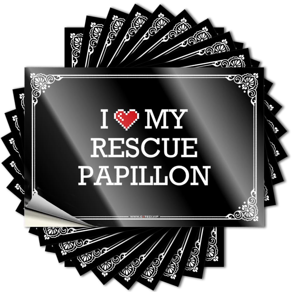 I Love My Rescue Papillon Quote Stuff | Encouraging Hard Removable Decal Pack(6X9CM)