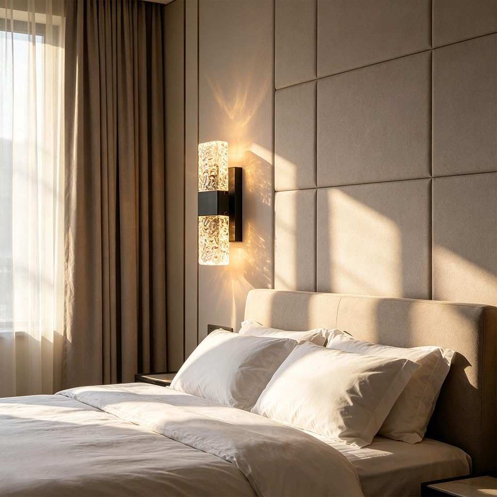 Applique da parete Onde d'acqua moderne a striscia lunga Lampada da Parete cristallo LED nero dimmerabile Materiale in acciaio inossidabile Adatto per camere da letto e soggiorni