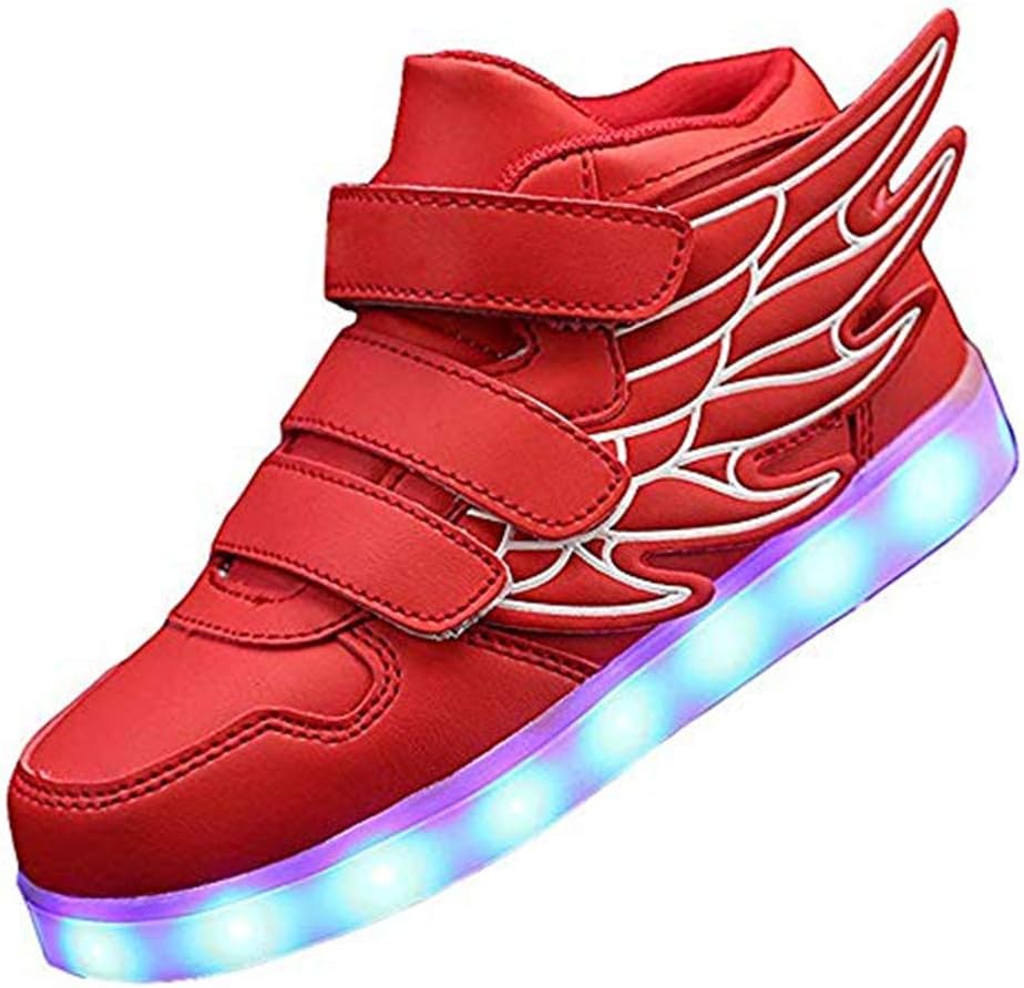 Kids'LED Fashion Shoes Light up Sneakers Trainers with Wings 7 Colors Flashing Light for Boys Girls Gift High-top Sneakers USB Charge,Red,28