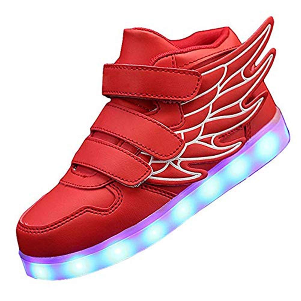 Kids'LED Fashion Shoes Light up Sneakers Trainers with Wings 7 Colors Flashing Light for Boys Girls Gift High-top Sneakers USB Charge,Red,28