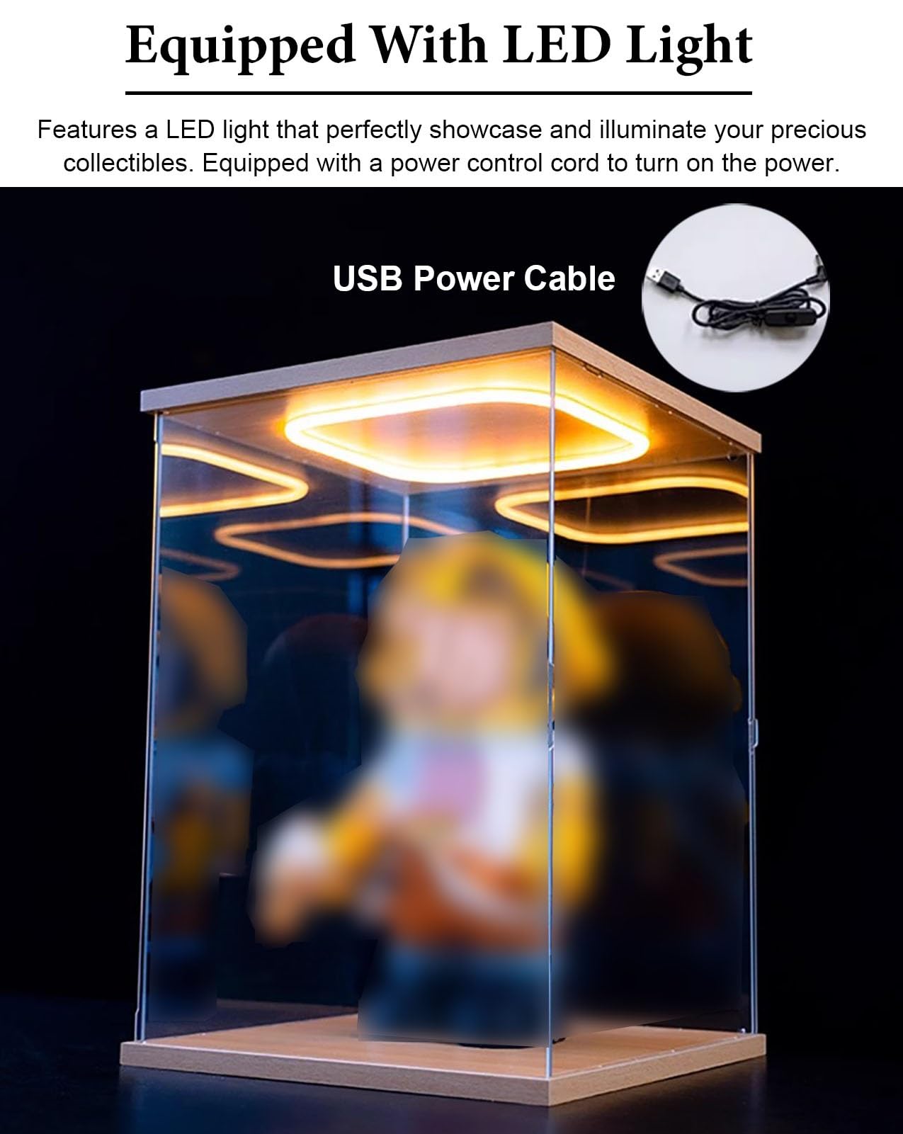 Vibeo Cajas de Metacrilato Montar Vitrina de Acrílico con Puerta y Luz, Caja de Acrílico con Acabado de Madera 20-60 cm, Vitrina Transparente Antipolvo para Figuras, Trofeos | 15x15x45cm/6x6x18in