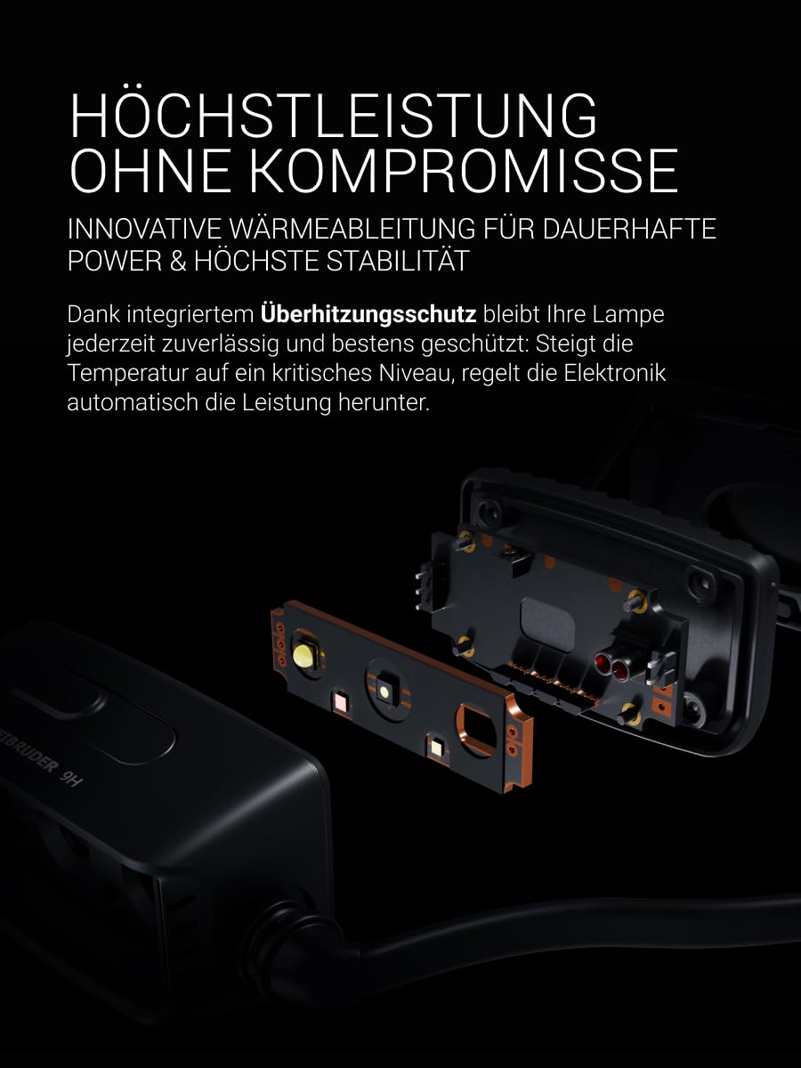 Zweibrüder ZB9H Stirnlampe mit 2000 Lumen – LED Kopflampe mit Auto Focus Technology. Rotlicht & Rücklicht. USB-C aufladbar. Integriertes USB-C Ladekabel. Ideal für Outdoor, Arbeit und Einsatz.
