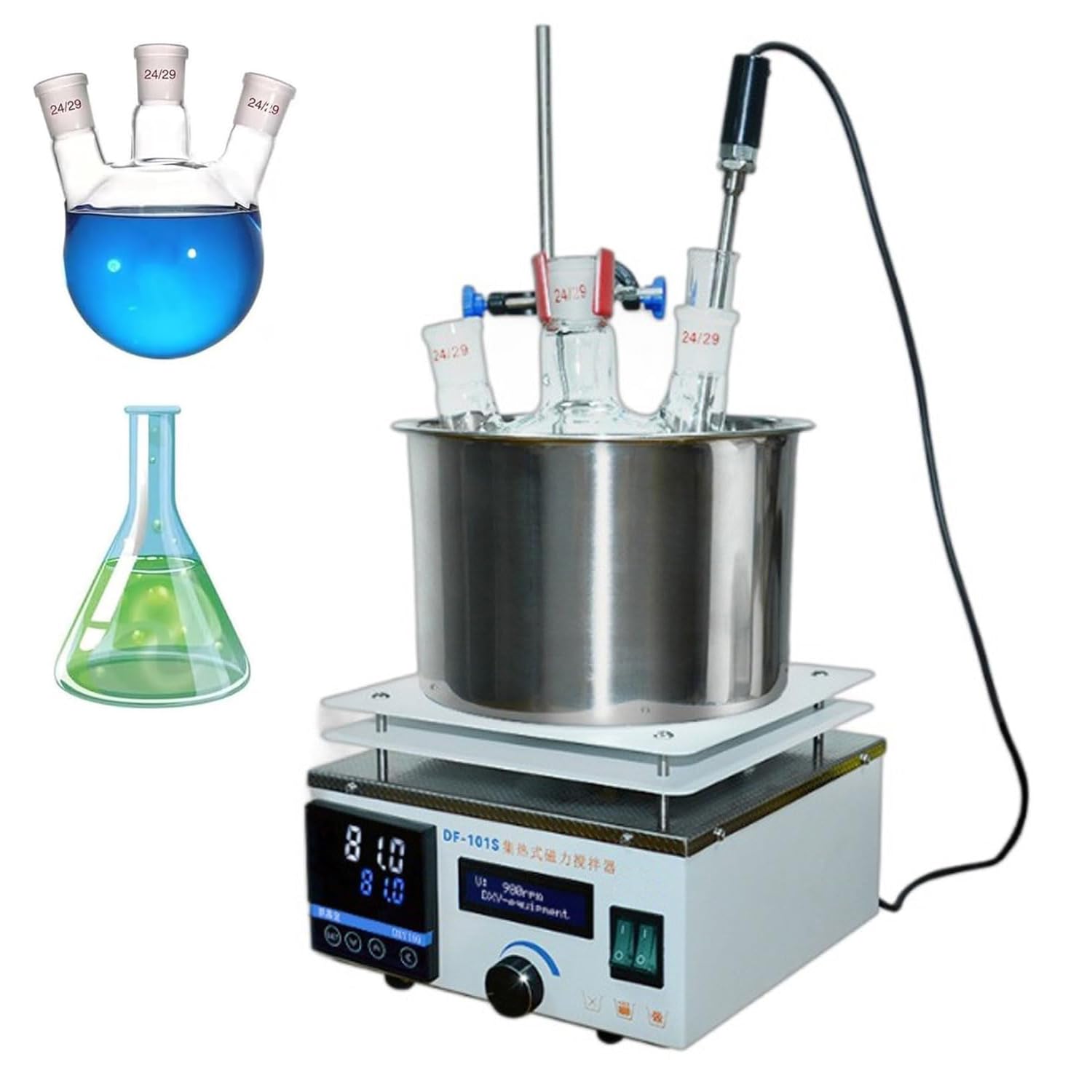 Agitador magnético, agitador de calefacción digital con velocidad de 2450 rpm, control de temperatura de 5 °C a 300 °C, temporizador de hasta 999 minutos para investigación de laboratorio y uso