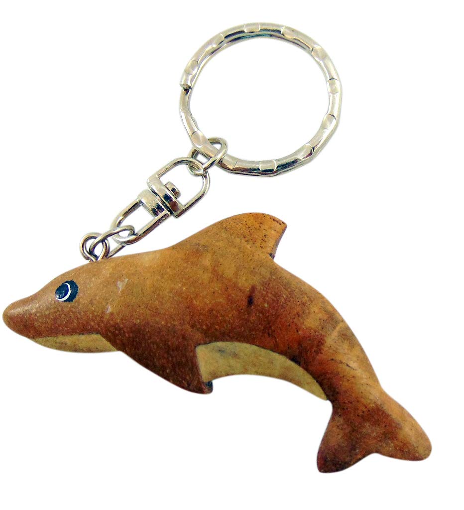 Dolphin Keychain Handmade Wooden Key Ring Nautical Gift