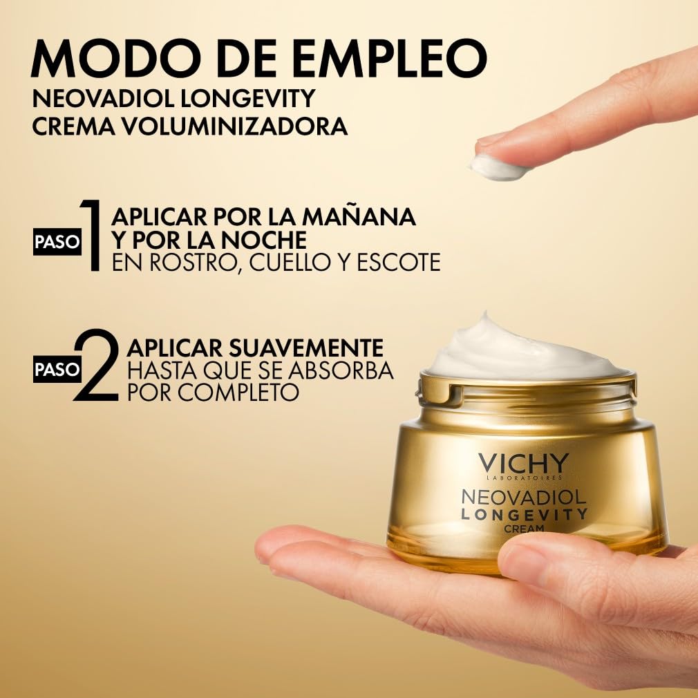 Vichy Neovadiol Crema Pro-Volumen Longevidad, crema antiedad redensificante, cuidado facial regenerador, hidratante y reafirmante, para pieles maduras, envase de recarga, 50 ml. | Redensificante, Regenerador, Hidratante y Reafirmante, Para Pieles Maduras,
