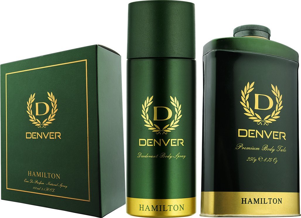 Denver Deo, Hamilton, 165ml with Perfume, Hamilton, 100ml and Talc, Hamilton, 250g