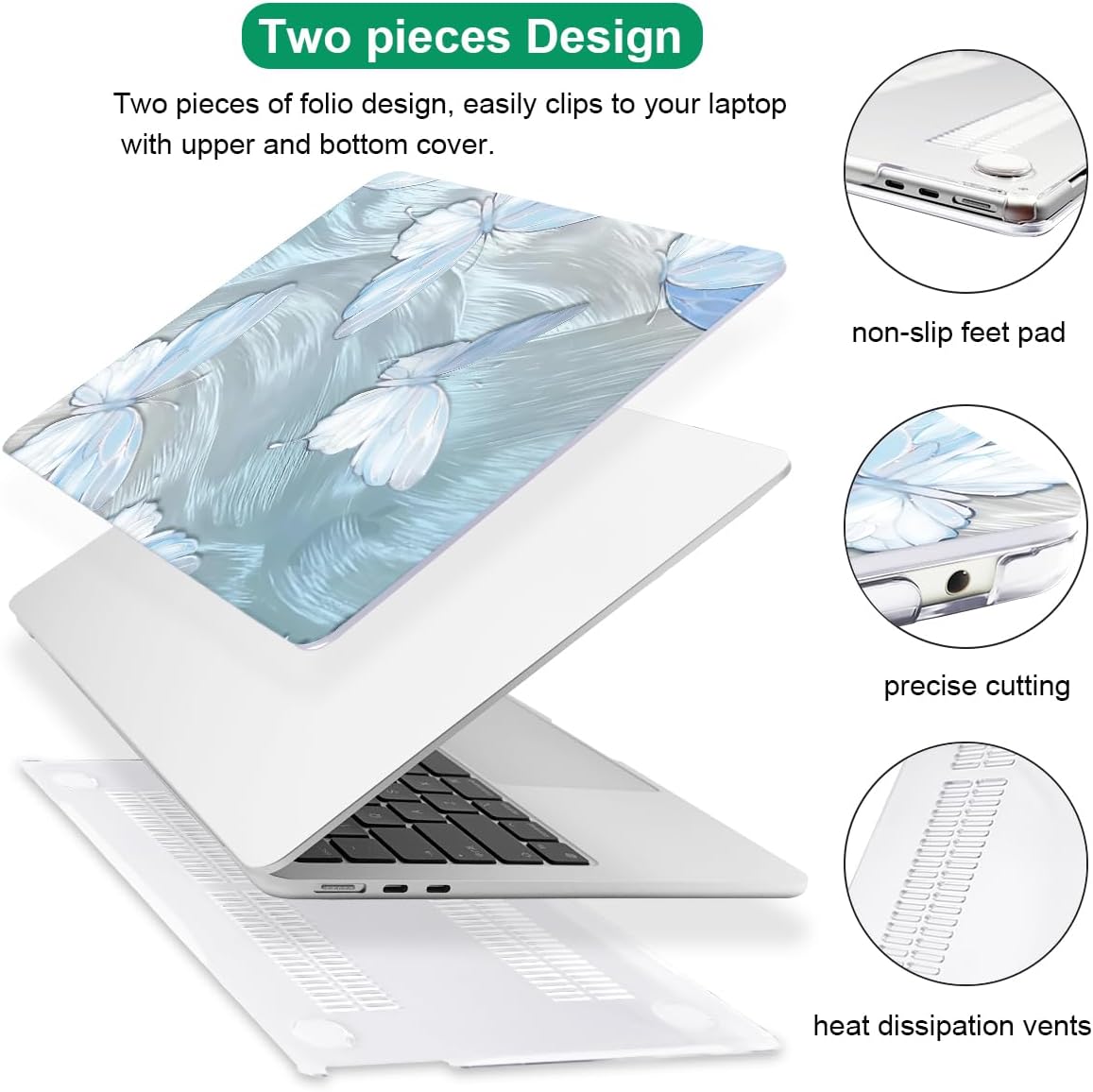 Case Compatible with MacBook Air 15 inch M5 2026 2025-2023 Release M4 M3 M2 Model A3448 A3241 A3114 A2941, Plastic Hard Shell Case & Keyboard Cover & Screen Protector, Tin Foil Butterfly