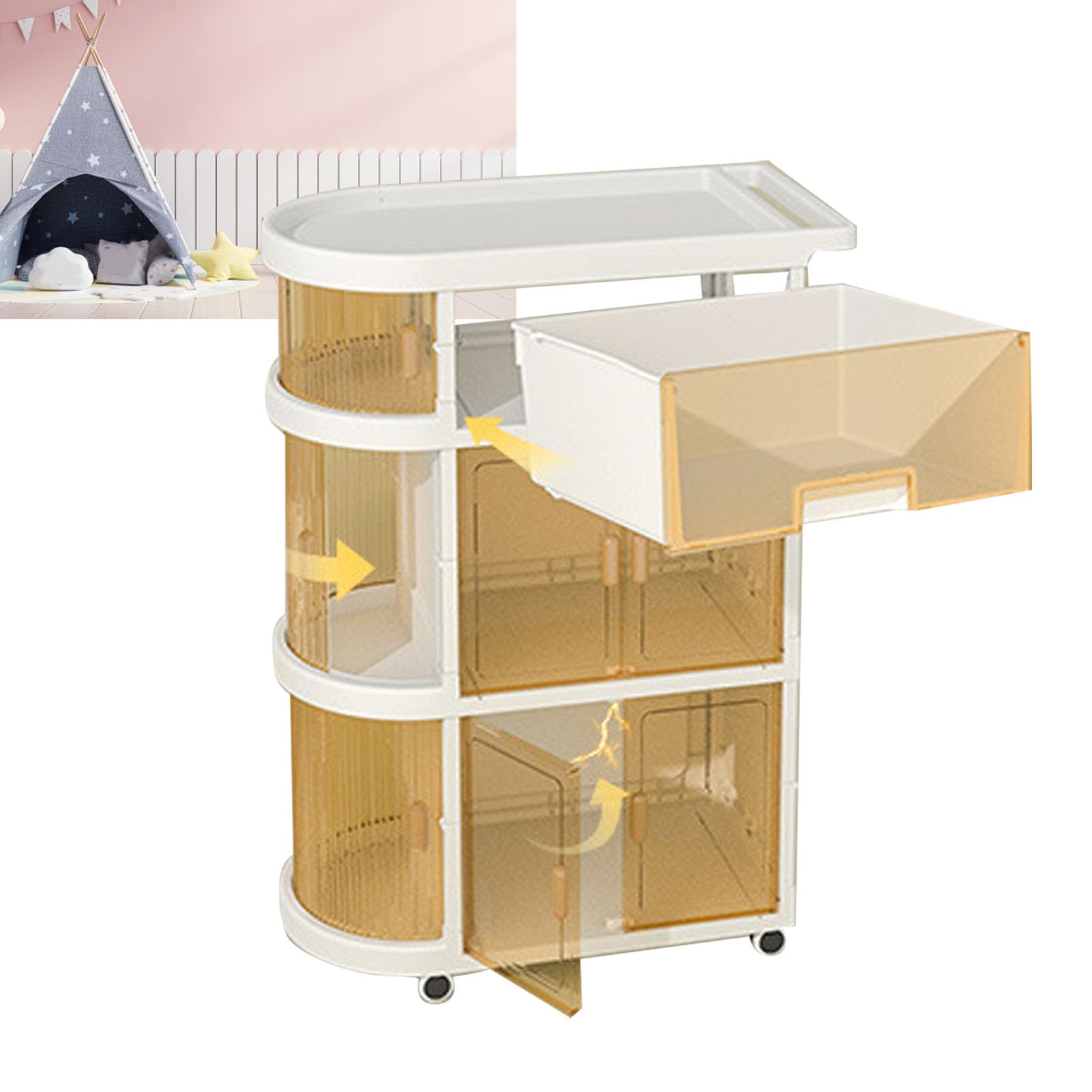 Qcwwy Carrito de Pañales para bebé de 4 Niveles, Organizador Plegable, Gabinete de Utilidad Rodante para Suministros de bebé Recién Nacido, Almacenamiento, Organización del Hogar (WHITE)