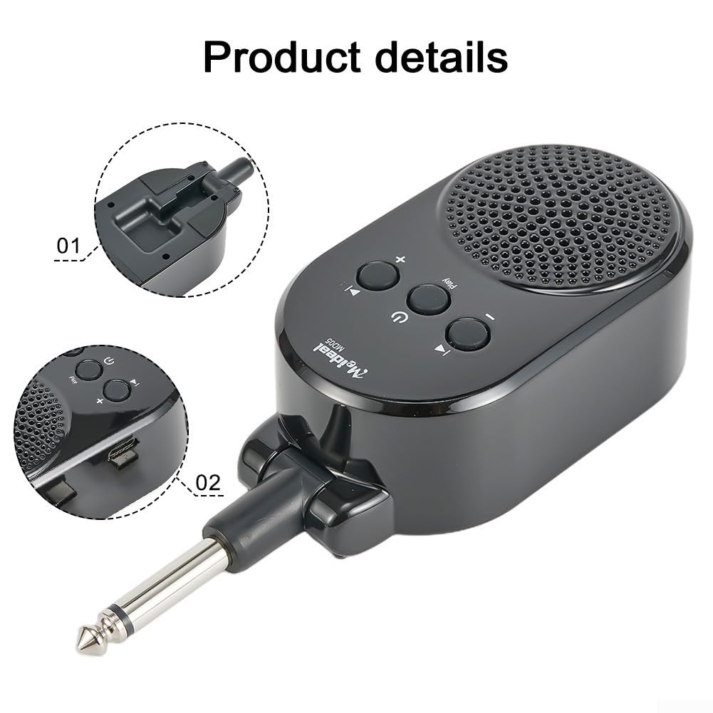 Wiederaufladbarer Gitarrenverstärker, tragbarer Mini-Gitarrenverstärker, AMP 6,35 mm Stecker, USB wiederaufladbar für E-Gitarre, Bass