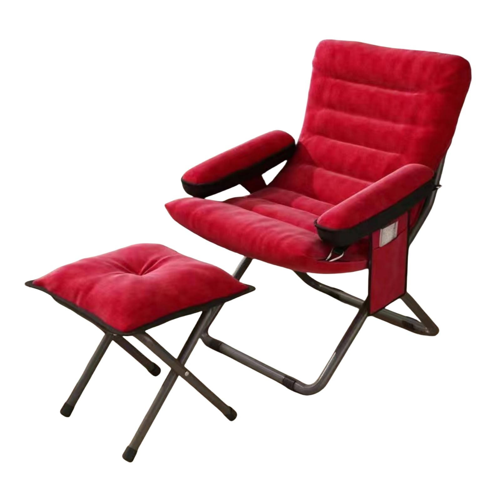 Sillón plegable con altura de asiento ajustable y grandes bolsillos de almacenamiento, silla moderna para sala de estar, cómoda silla de salón para dormitorio, oficina, balcón (rojo, paquete 3
