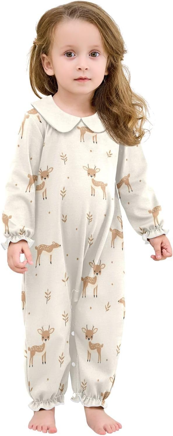 vvfelixl Baby Sleepers Cute Little Deer Long Sleeve Onesie Girl Baby Clothes for Girl Play One-piece for 0-3 months