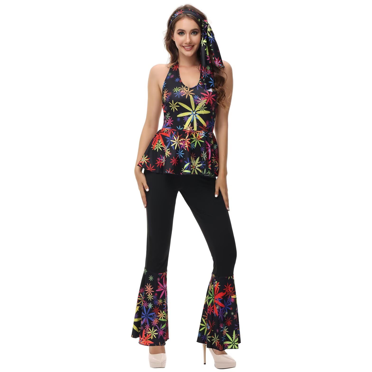 Hengzhifeng Disfraz Disco Para Mujer Años 70 80 Hippie Disfraces de Carnaval