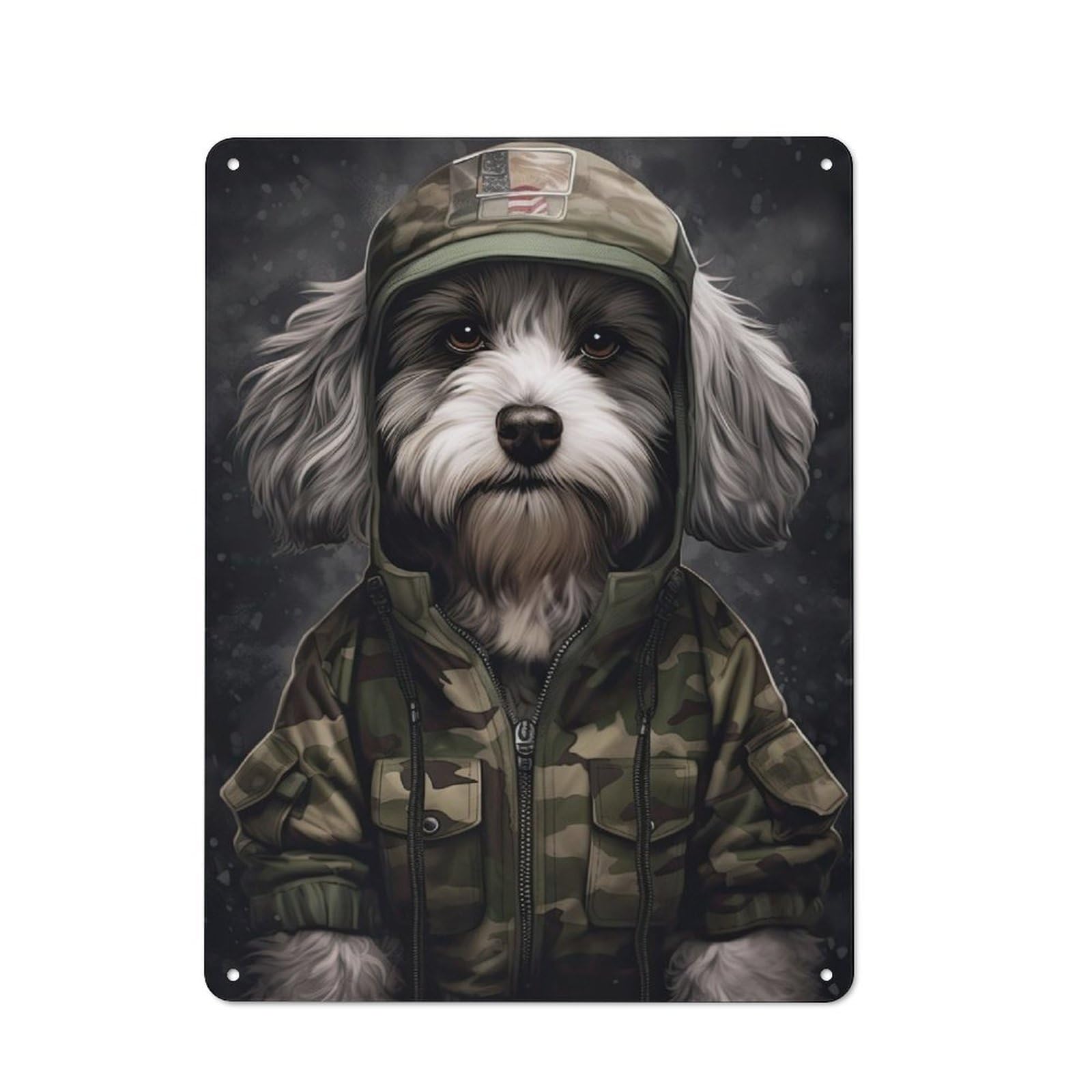 Junmoney Havanese Camo Jacket For Garden Room Or Summerhouse, Retro Metal Sign 40X30cm, For Metal Sign Collectors, For Vintage Wall Decor Fans
